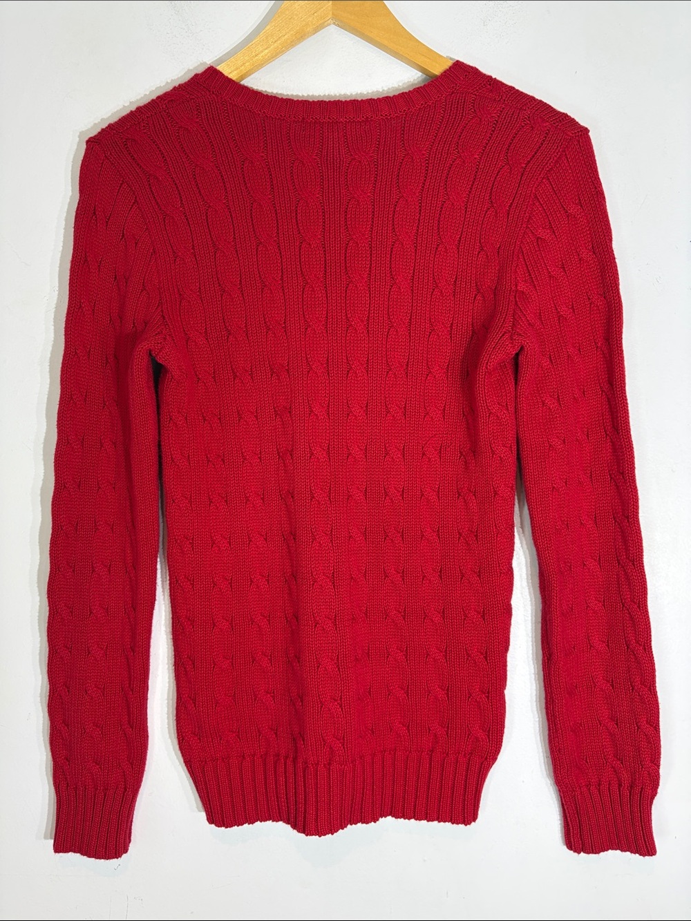 Ralph Lauren Cable Knit V-Neck Sweater Red Cotton Pony Logo Small - Picture 6 of 10